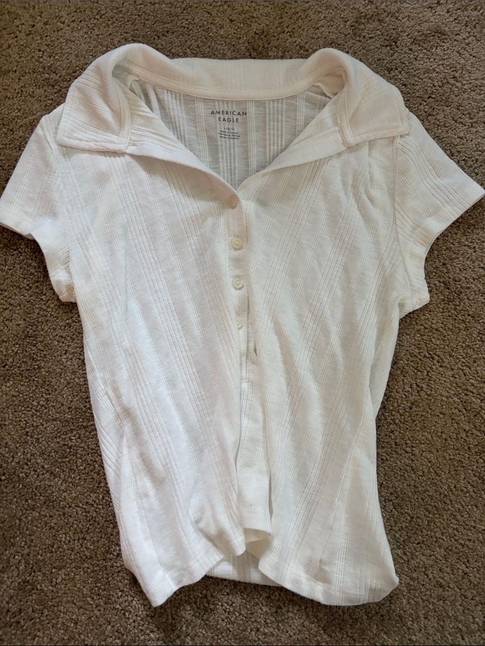 American Eagle Outfitters White Textured Short-Sleeve Button-Down Shirt